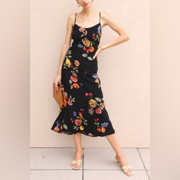Astr Dresses & Skirts - NEW Women’s Astr Black Maxi Dress with Colorful Mixed Fruit Design